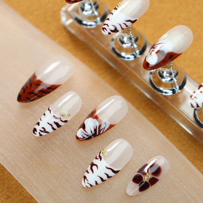 New Detachable Wear Armor Painted Zebra Stripes Caramel Blooming Nail Stickers ins White French Nail