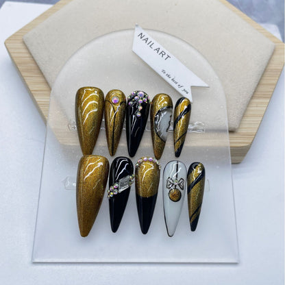 European and American Style Hot Selling Long Pointed Hand-Worn Nail Hand-Painted Clock Elegant White Hot Girl Manicure