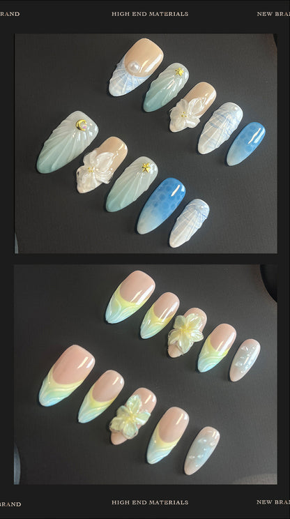 Hot Selling in Europe and America3D Three-Dimensional Carved Almond Nail Pure Hand-Worn Nail Piece