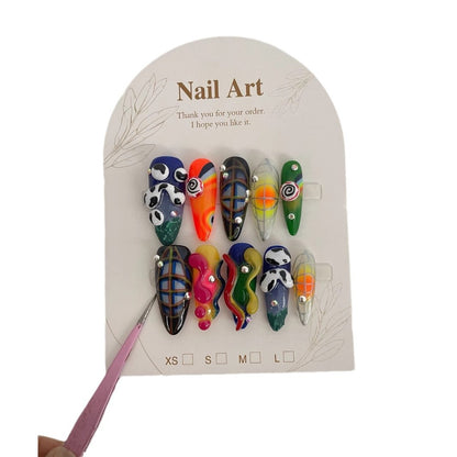 Cross-Border Best Seller in Europe and America Hot-Selling Hand-Painted Happy Underwater World White High-End Long Manicure