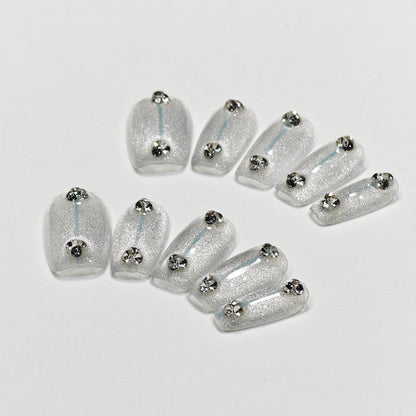 Autumn Art Handmade Wear Armor High Sense Autumn Cat Eye Silver Short White Nail Stickers Handmade Fake Nail Tip