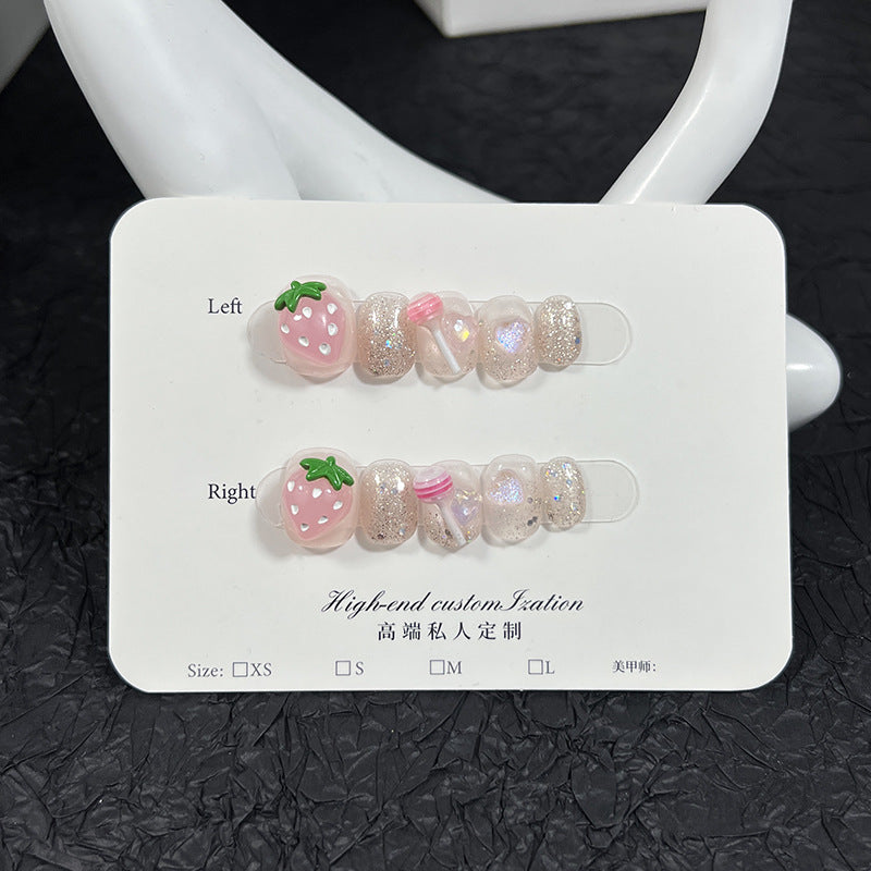 Handmade Wear Nail Three-Dimensional Strawberry Lollipop Cute Sweet Wear Nail Stickers Detachable Nail Sticker