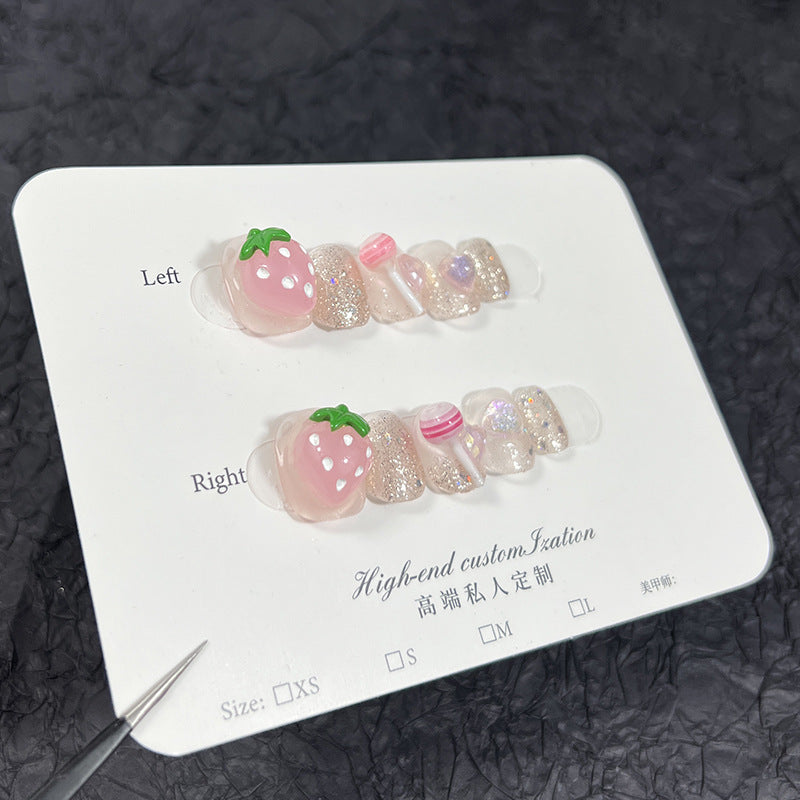 Handmade Wear Nail Three-Dimensional Strawberry Lollipop Cute Sweet Wear Nail Stickers Detachable Nail Sticker