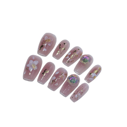 Sweet Hand-Painted Small Flower Handmade Wear Nail Gentle Blush Short Manicure Fresh Wearable Nail Sticker