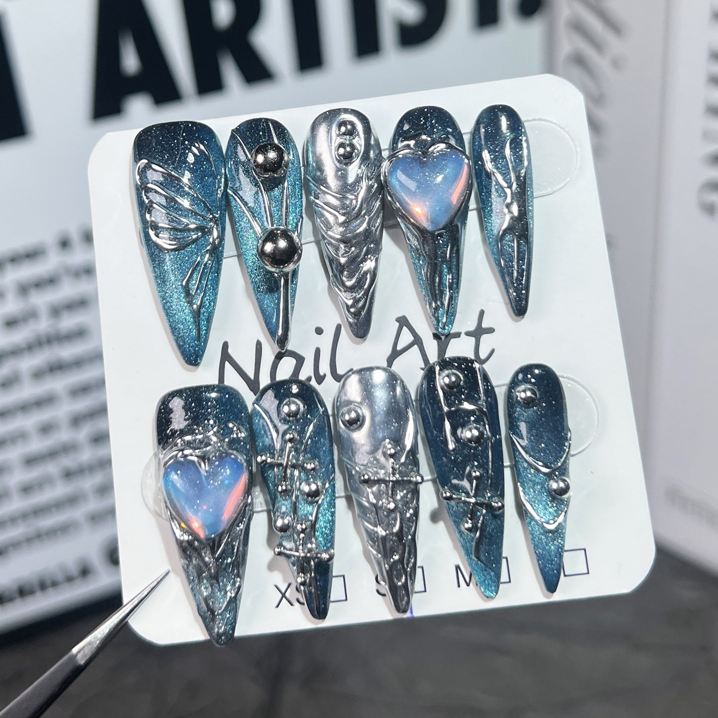 【Dyed Nail】Handmade Wear Armor Star Galaxy Creative Hand Painted Butterfly European and American Long Tip Finished Nail Beauty Patch