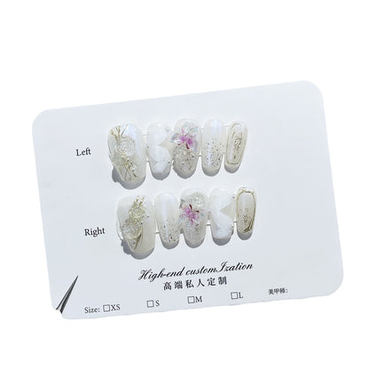 Handmade Wear Nail Three-Dimensional Camellia Gradient Pattern Butterfly Finished Nail Beauty Patch French Ribbon Fake Nails