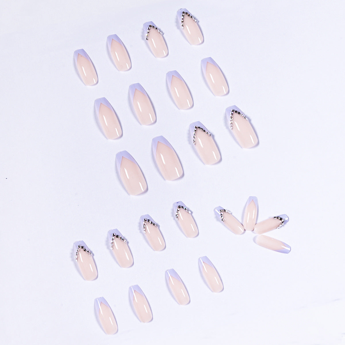 Light Purple French Full Diamond Long Ballet Nail Stickers Nail Patch Wear Finished Nail Beauty Fake Nails Detachable Nail