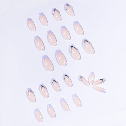 Light Purple French Full Diamond Long Ballet Nail Stickers Nail Patch Wear Finished Nail Beauty Fake Nails Detachable Nail