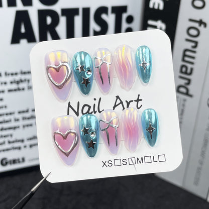 European and American Almond Nail Sweet Cool Aurora Nail Metal Shape Fresh Nail Stickers Cross-Border Handmade Wear Nail