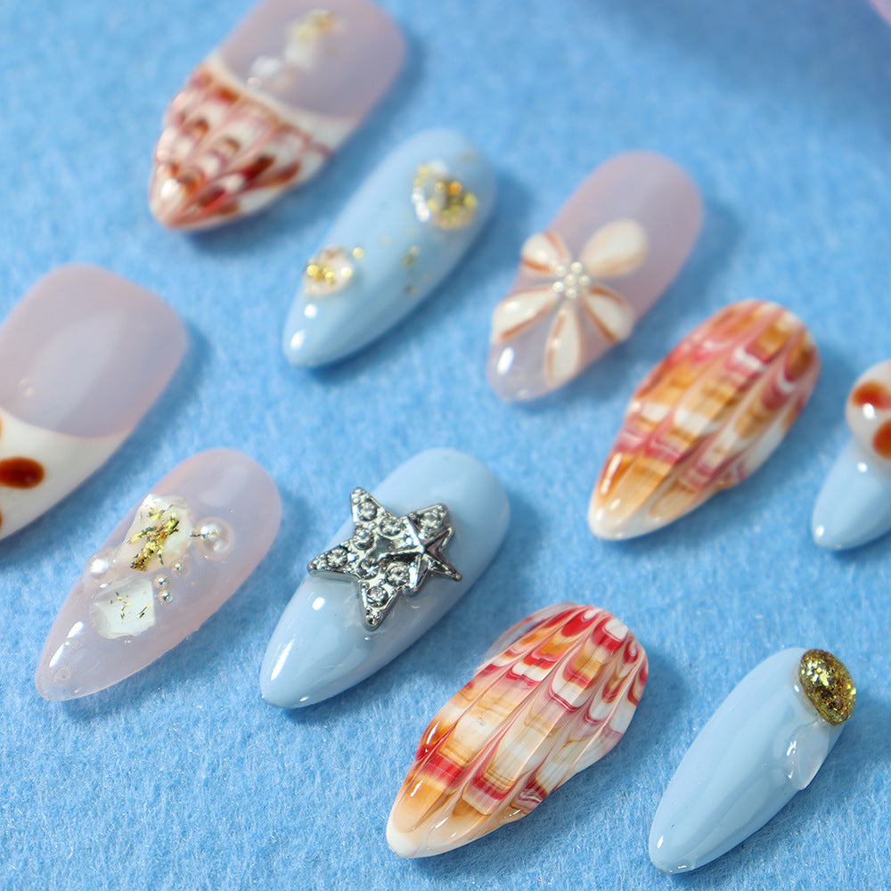 New Nail Beauty Patch Summer Little Fresh XINGX Hand-Painted Shell French Style Ice Transparent Pure Handmade Wear