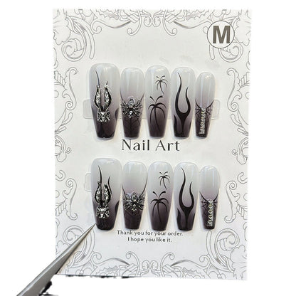 European and American Dark Gradient Flame Alloy Ornament Nail Stickers Fireworks Spider Gothic Style Hand-Wear Nail Piece