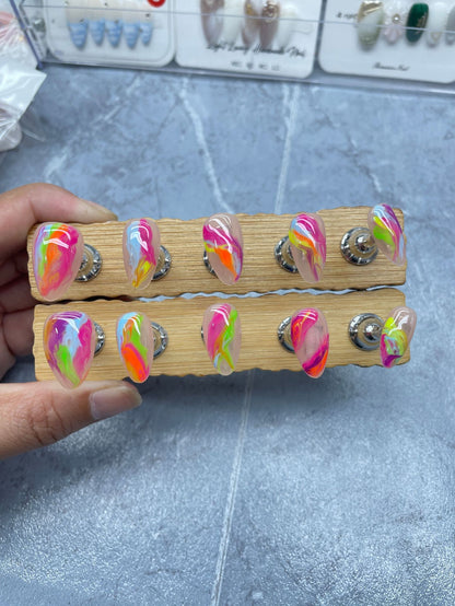 Europe and America Cross Border Hot Sale ins Wind Hand-Painted Color Dopamine Stripe Temperament Advanced Short Almond Nail Art