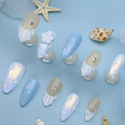 New Fake Nail Stickers Wear Nail Pile Glue Shell Ocean Style Ice Flower Handmade European, American and French Style Nail Stickers Finished Product Generation