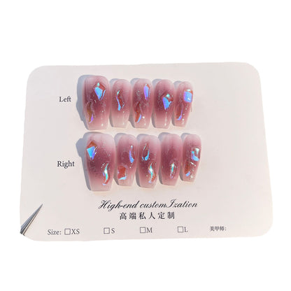 Hand-Worn Aurora Diamond Spray Gun Grape Purple Blush Mid-Length White Nail Stickers Wearable Fake Nails