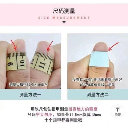 Handmade Wear Nail Manicure Fake Nails Gentle Girl Heart Aurora Full Diamond Pink Love Mid-Length Nail Tip Detachable