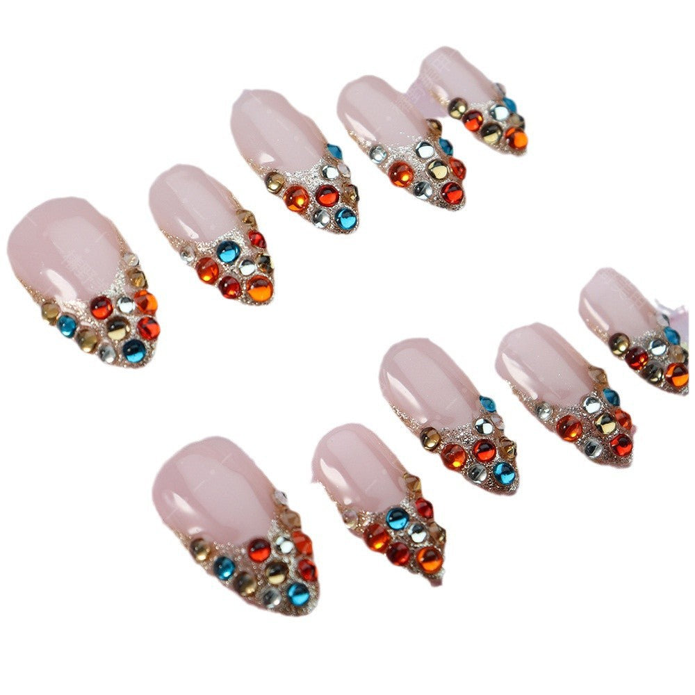 New Wear Armor Colorful Colorful Crystals Retro Style Plaid Driving to Cross-Border Supply Hand-Painted Fake Nail Stickers Can Be Wholesale