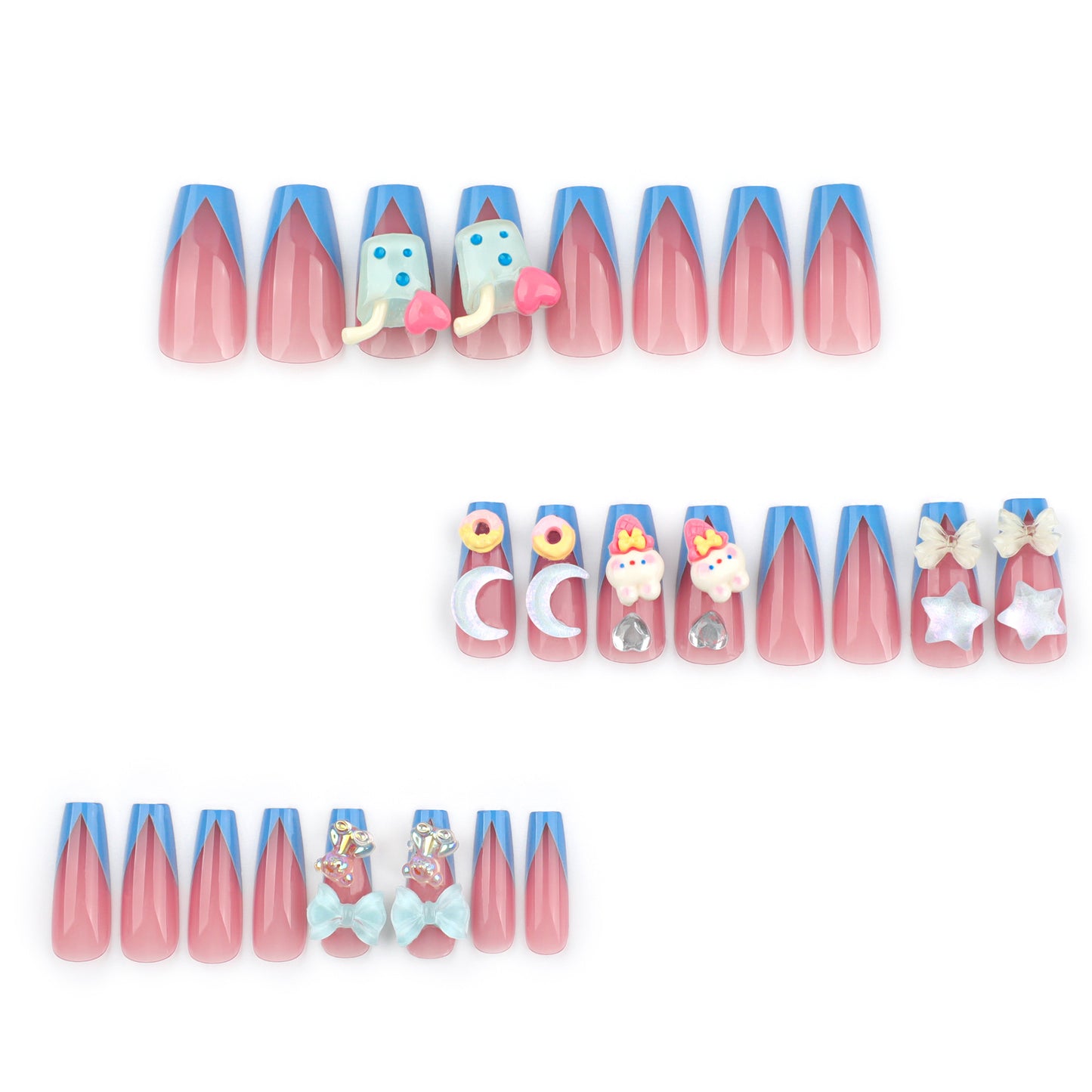 Sweet Tridimensional Cartoon Star Moon Manicure Summer Style Wearable Nail Tip Cute Cartoon Rabbit Wear Nail