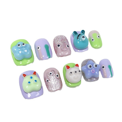 Cartoon Hand-Painted Hand-Worn Armor Cute Three-Dimensional Big Eye Cat Eye Short Nail Stickers Wearable Nail Sticker