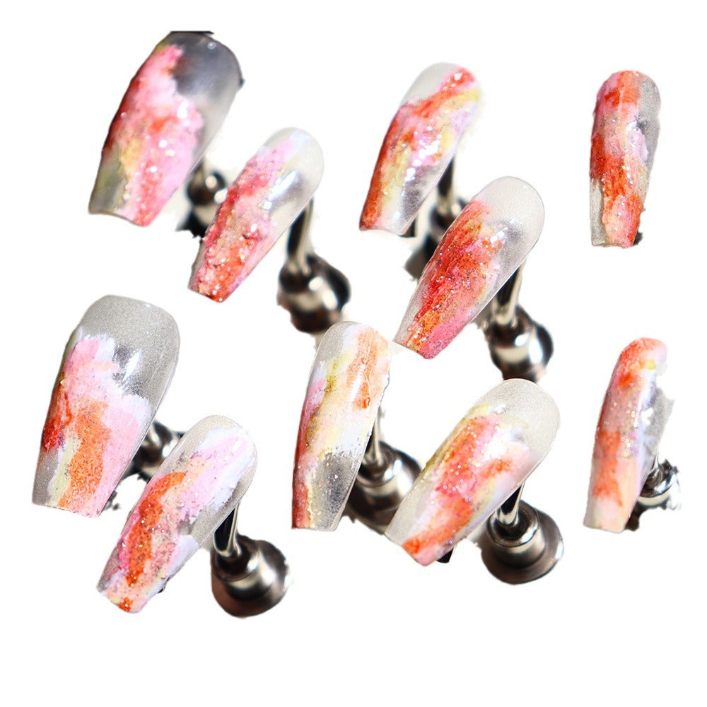 Peach Iced Tea Three-Dimensional Plaster Painted Wear Nail Sweet Thin and Glittering Spring New Handmade Wear Nail Patch