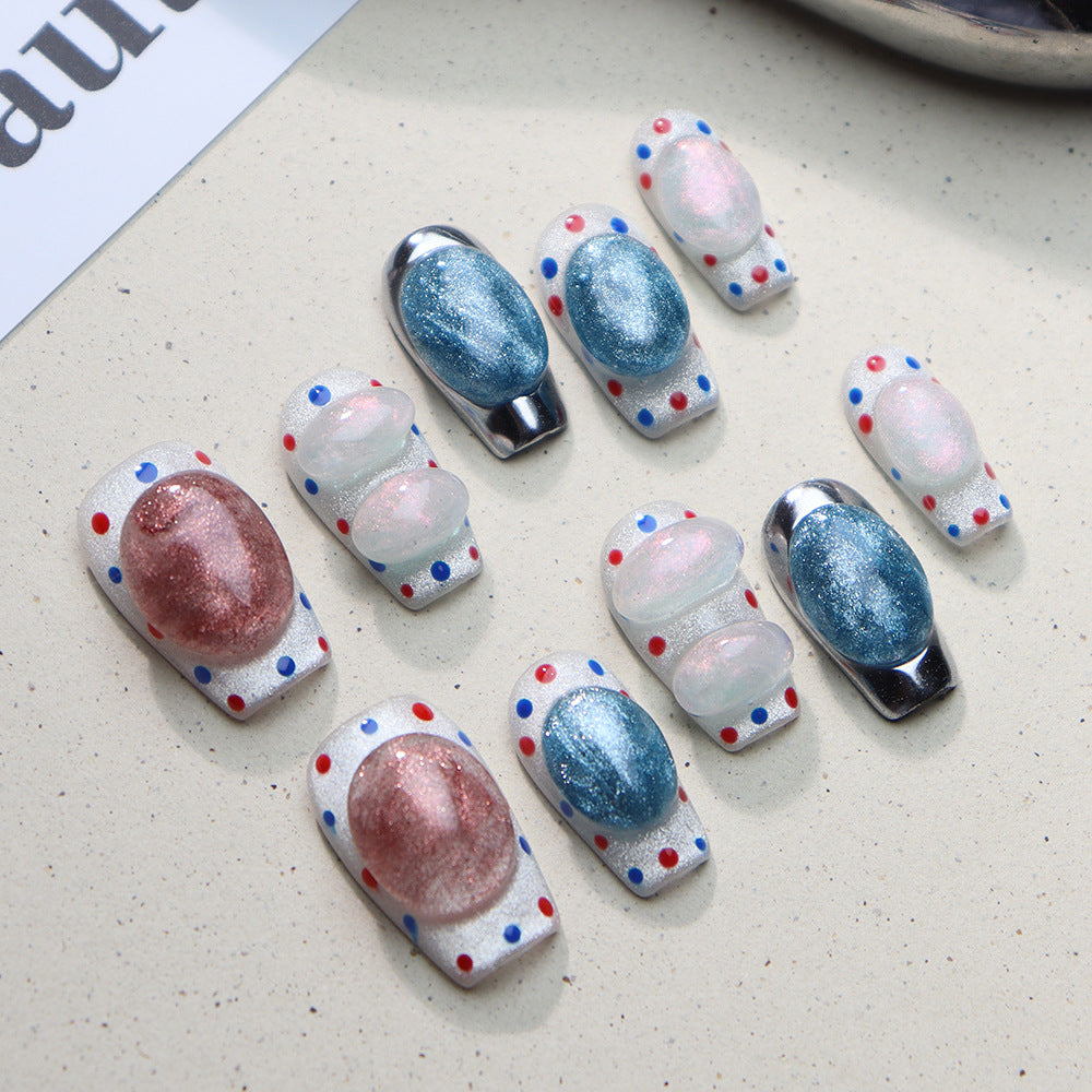 Manufacturer Nail Stickers Wear Armor Advanced Boutique Summer Crystal Three-Dimensional Polka Dot Magic Mirror Effect Powder ins Finished Manicure