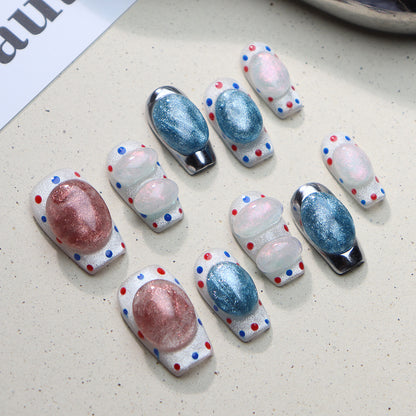 Manufacturer Nail Stickers Wear Armor Advanced Boutique Summer Crystal Three-Dimensional Polka Dot Magic Mirror Effect Powder ins Finished Manicure