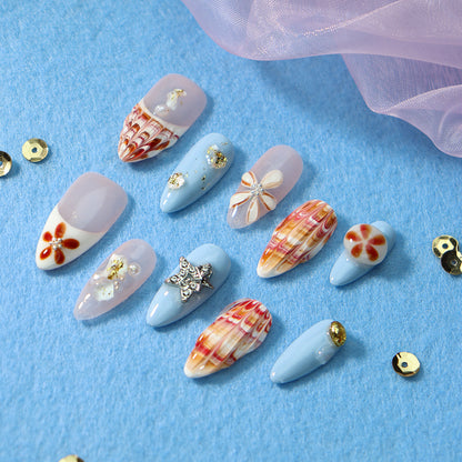 New Nail Beauty Patch Summer Little Fresh XINGX Hand-Painted Shell French Style Ice Transparent Pure Handmade Wear