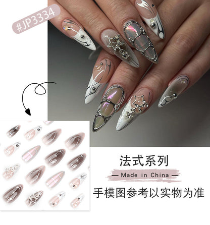 Cross-Border Hot Selling Nail Art Fake Nails Cool French Wear Nail Piece Flame Smudges Can Be Repeated Nail Tip Wholesale