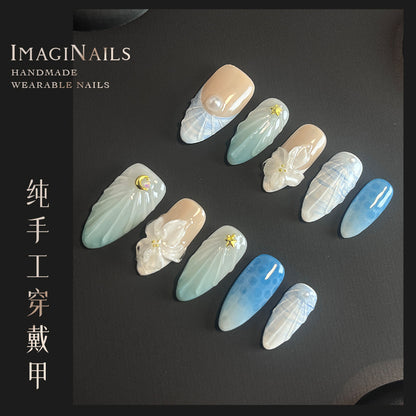 Hot Selling in Europe and America3D Three-Dimensional Carved Almond Nail Pure Hand-Worn Nail Piece