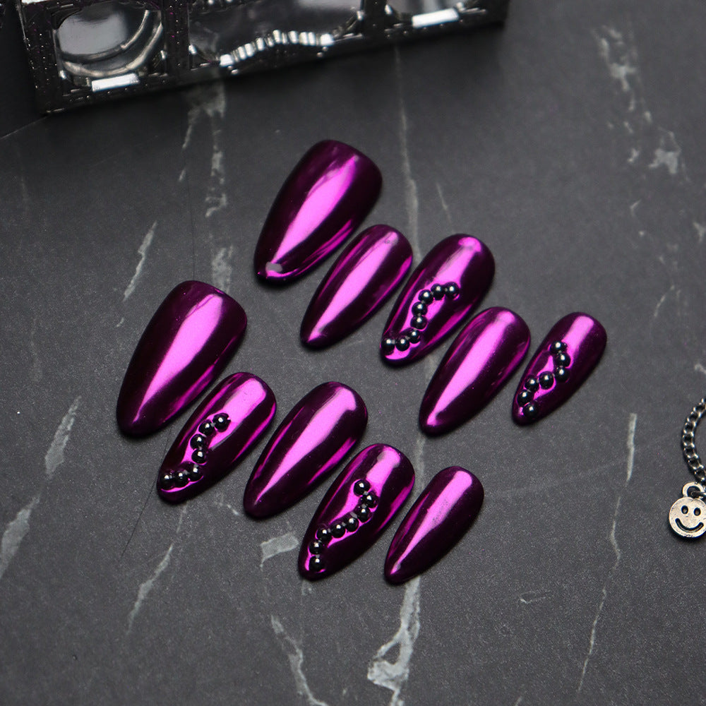 Medusa European and American Metal Purple Hand-Worn Nail Almond-Shaped Exclusive for Cross-Border Nail Art Fake Nail Tip in Stock Hot Sale