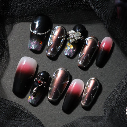 New Nail Beauty Patch Wear Armor Advanced European and American Y2K Hot Girl Dark Punk Metallic Cross Heart Cross