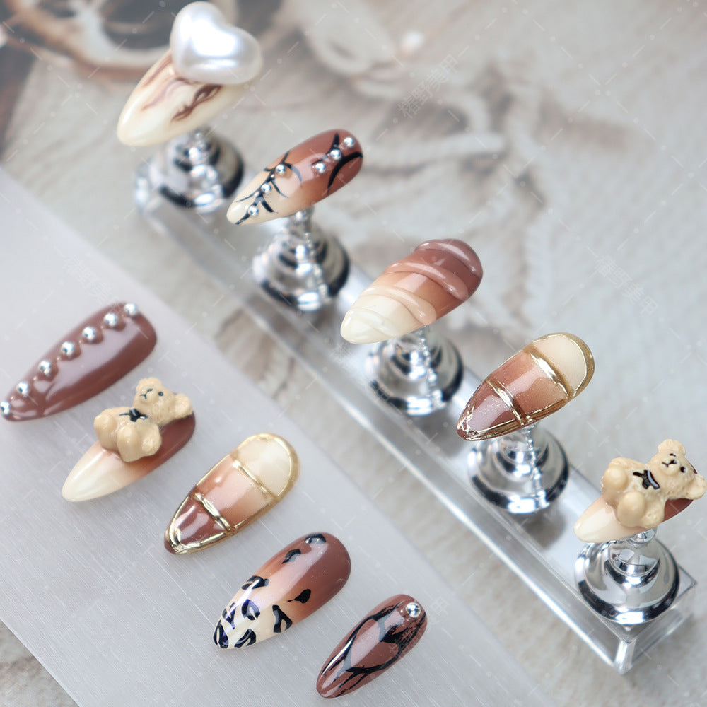 Hot Selling Nail Sticker High-Grade Autumn and Winter Sweet Cool Hot Girl Style Ice Cream Cream Bear Hand Painted Leopard Print Gradient Wear Armor