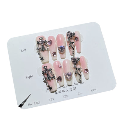 Hand-Worn Nail Spray Gun Blush Love Chain Lengthened T Finished Nail Beauty Patch Wearable Nail Sticker Wholesale