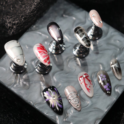 New Arrival Hot Sale Wear Armor Handmade Silver Vortex y2k European and American Hot Girl Wind Blooming Crocodile Pattern Almond Type Nail Tip