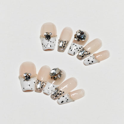 Handmade Wear Armor Autumn High-Grade French Style Cows Pattern Nail Stickers Handmade High-Quality Boutique Fake Nail Tip