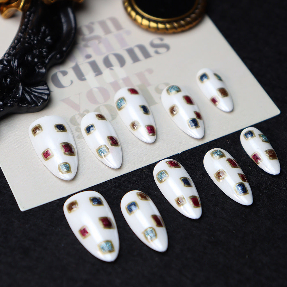 Hot Selling Handmade Wear Armor ins Xiaohongshu Colorful Mosaic Ornament Wear Nail Nail Sticker Patch