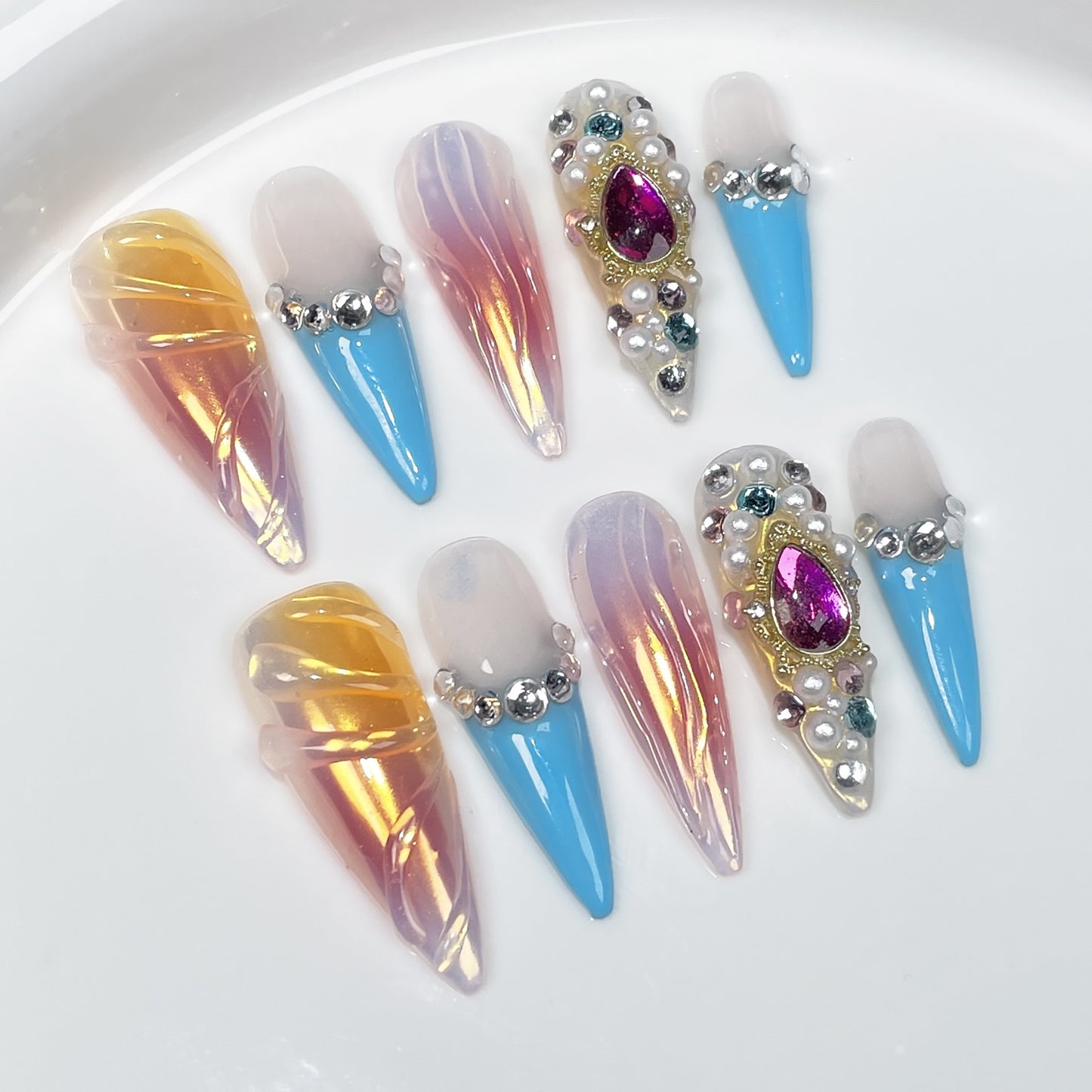 Handmade Wear Nail Sweet Hot Girl Spray Gun Blush European and American Flash Ice Transparent French Nail Wear Fake Nails