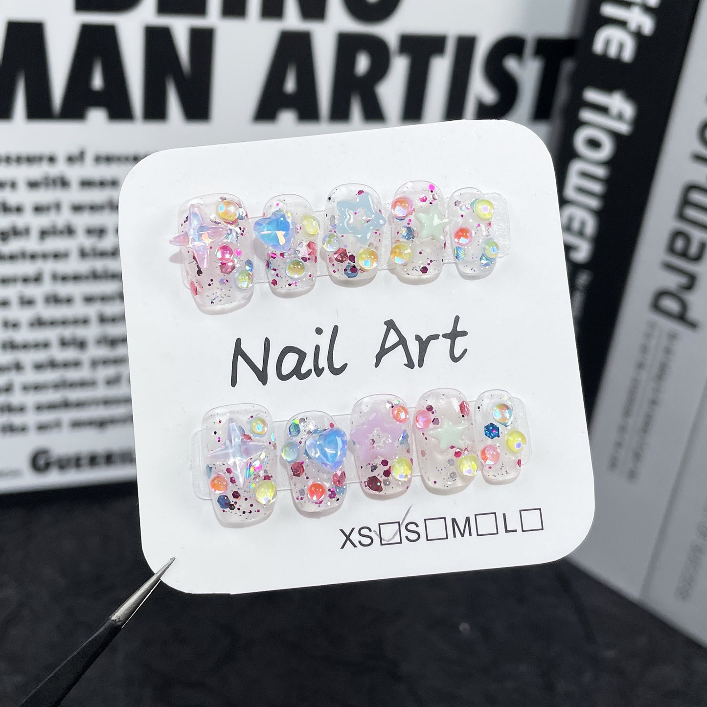 Summer Fresh Ice Transparent Handmade Wear Armor Flash Cute Short Nail Stickers Wearable Nail Sticker Wholesale