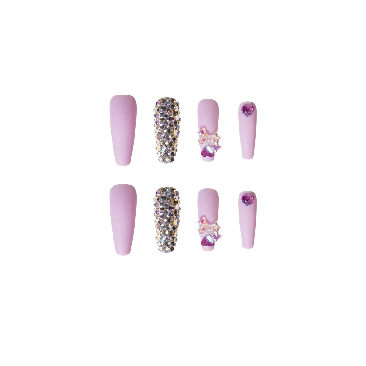 Wisteria Purple Nail Patch Full Diamond Wearing Nail Bow Nail Stickers Sweet Style Nail Tip Cross-Border Nail Tip Wholesale