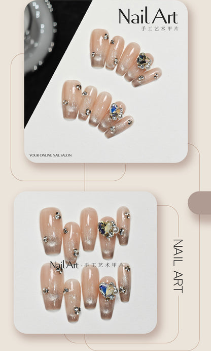 Handmade Wear Nail Advanced Texture Cat Eye Flash Short Love Hand-Made Nail Stickers Fake Nail Tip Wholesale