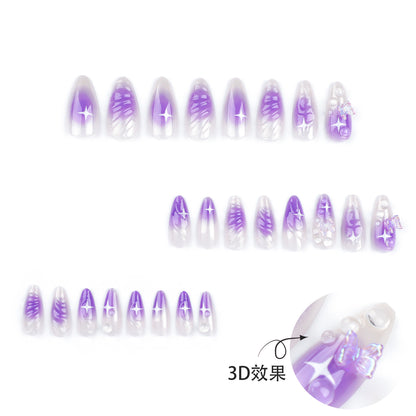 Wear a Nail Piece Wholesale3D Butterfly Purple Blooming Nail Art Fake Nails Cross-Border Hot Selling Nail Patch Wholesale