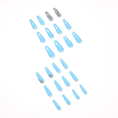 Sky Blue Full Diamond Wear Finished Nail Beauty Fake Nails Press on nail Nail Patch Detachable Nail Tip Cross-Border