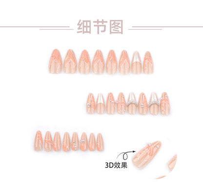 Cross-Border Hot Selling Fishtail Wearable Manicure Short3D Fake Nails Pearl Shining Diamond Wear Nail Polish Finished Product Wholesale