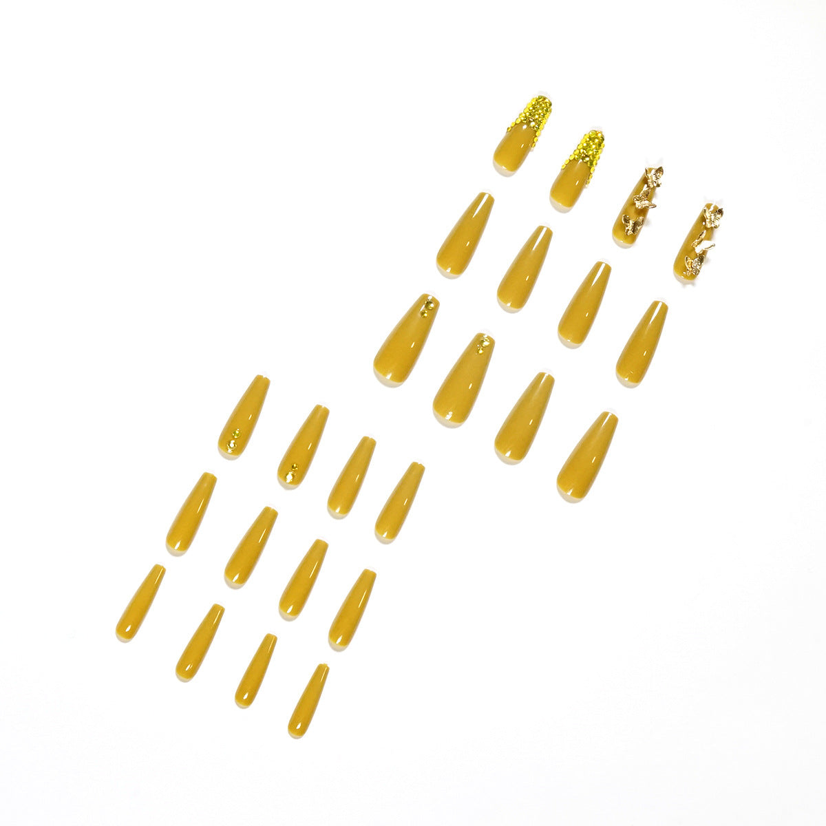 Mustard Yellow Full Diamond Wear Nail Butterfly Manicure French Nail Patch White Nail Stickers Wear Nail Beauty Wholesale