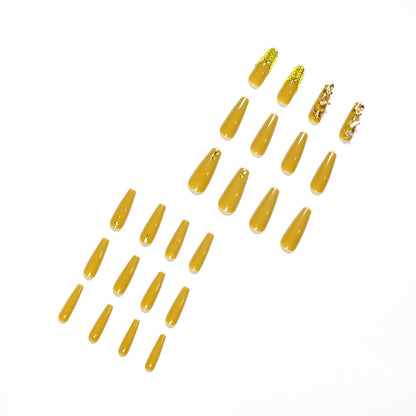 Mustard Yellow Full Diamond Wear Nail Butterfly Manicure French Nail Patch White Nail Stickers Wear Nail Beauty Wholesale