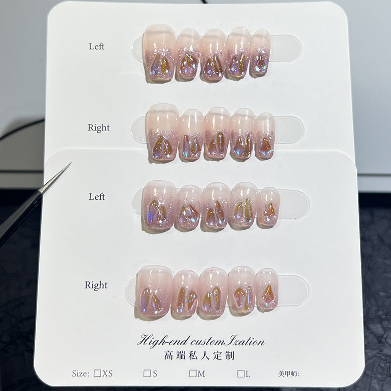 Nude Pink Aurora Purple Diamond Finished Nail Beauty Fake Nails Hand-Worn Nail Wholesale Wearable Nail Stickers