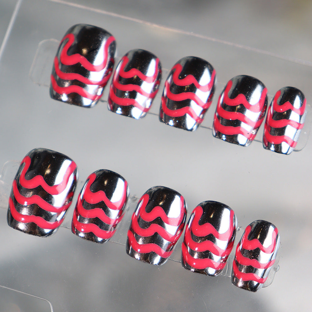 Hot Sale Metallic Hot Girl Manicure Wear Nail Silver Stripe European and American Sweet Cool Simple Retro Short Ballet Nail Stickers