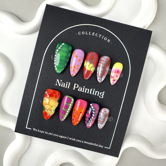 Contrast Color Snake Pattern Nail Stickers Wear Nail Tip High Sense Autumn and Winter Europe and America Cross Border Straight Hair Handmade