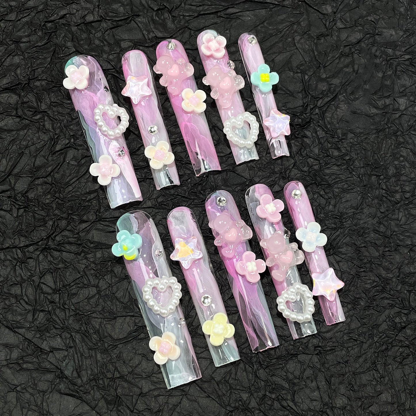 European and American Style Super Long Water Pipe Nail Handmade Wear Nail Watercolor Hot Girl Wearable Nail Sticker Wholesale