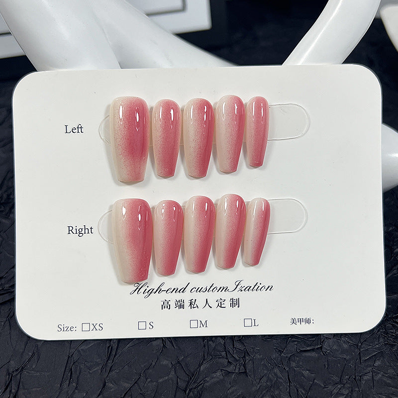 Handmade Wear Nail Strawberry Milkshake Two-Tone Gradient Mid-Length Handmade Nail Stickers Detachable Fake Nails