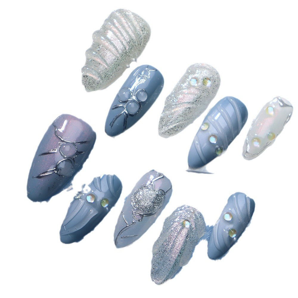 New Nail Beauty Patch Wear Armor Advanced Blue White Ocean Series Popular Three-Dimensional Shell Detachable UV Nail